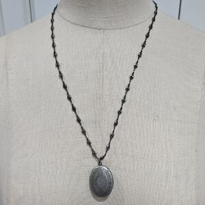 Vintage Victorian Black and Silver Metal Locket Necklace